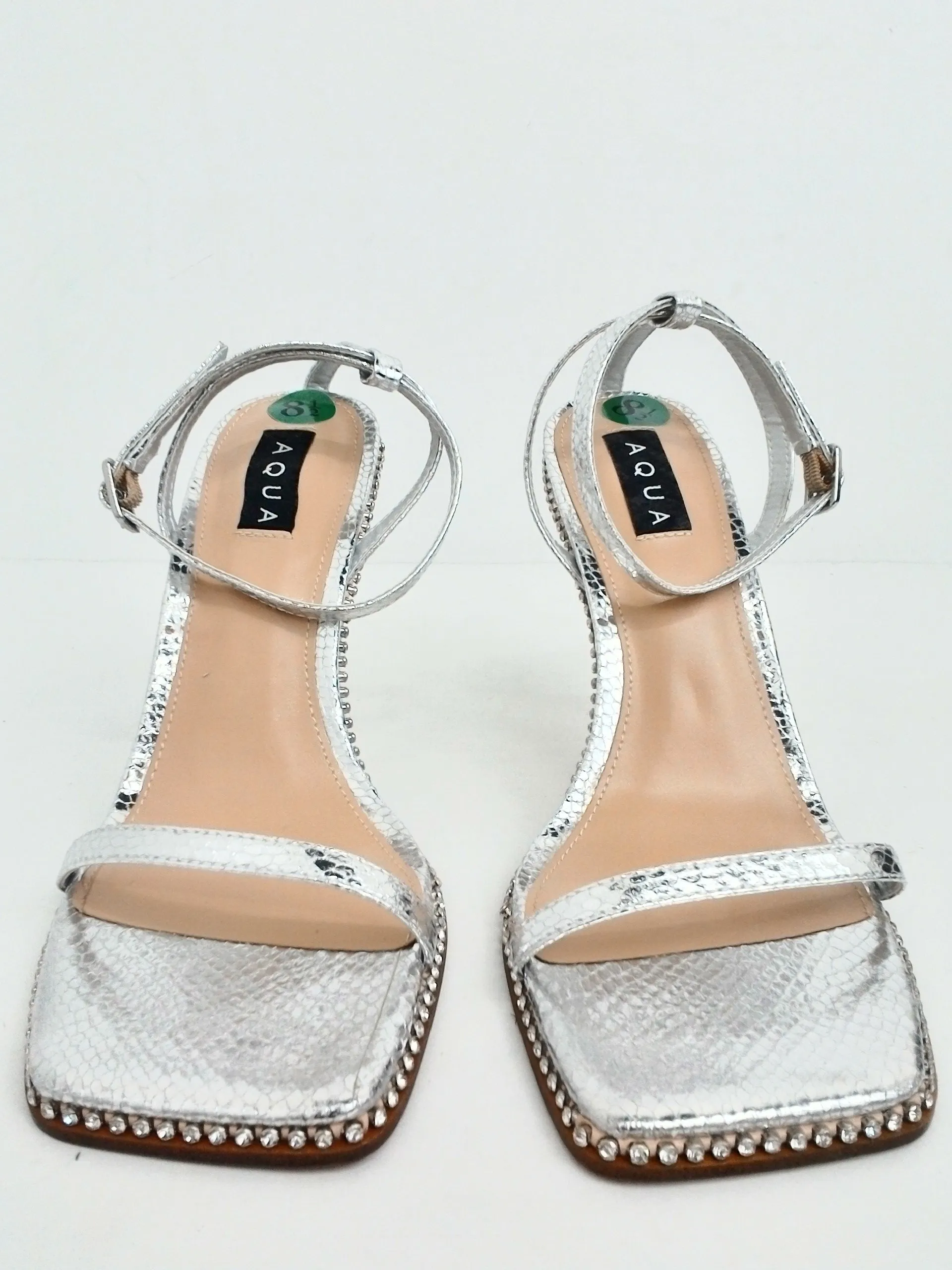 Aqua Women's Dolly Silver Heeled Sandals Size 8.5 M
