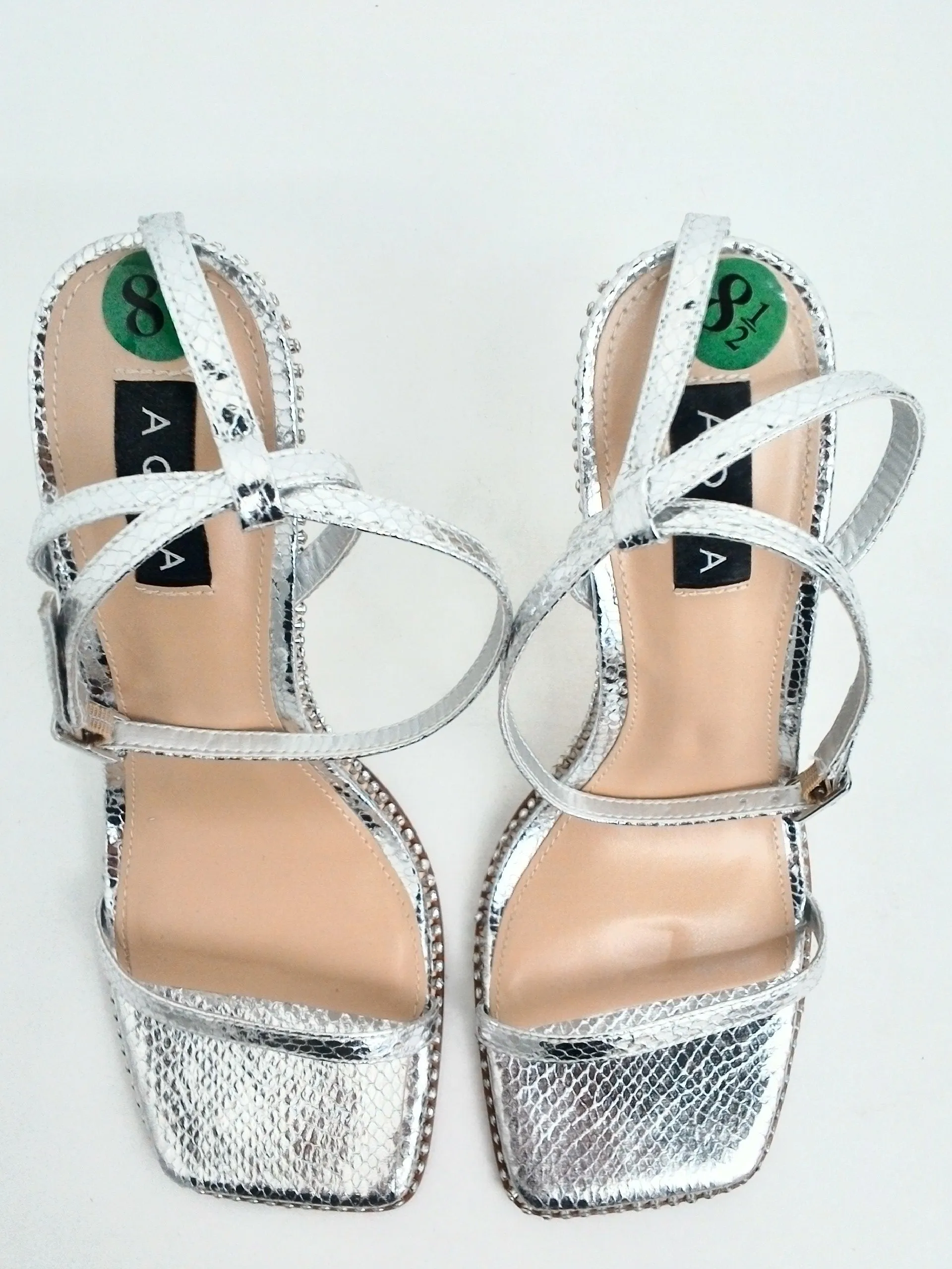 Aqua Women's Dolly Silver Heeled Sandals Size 8.5 M
