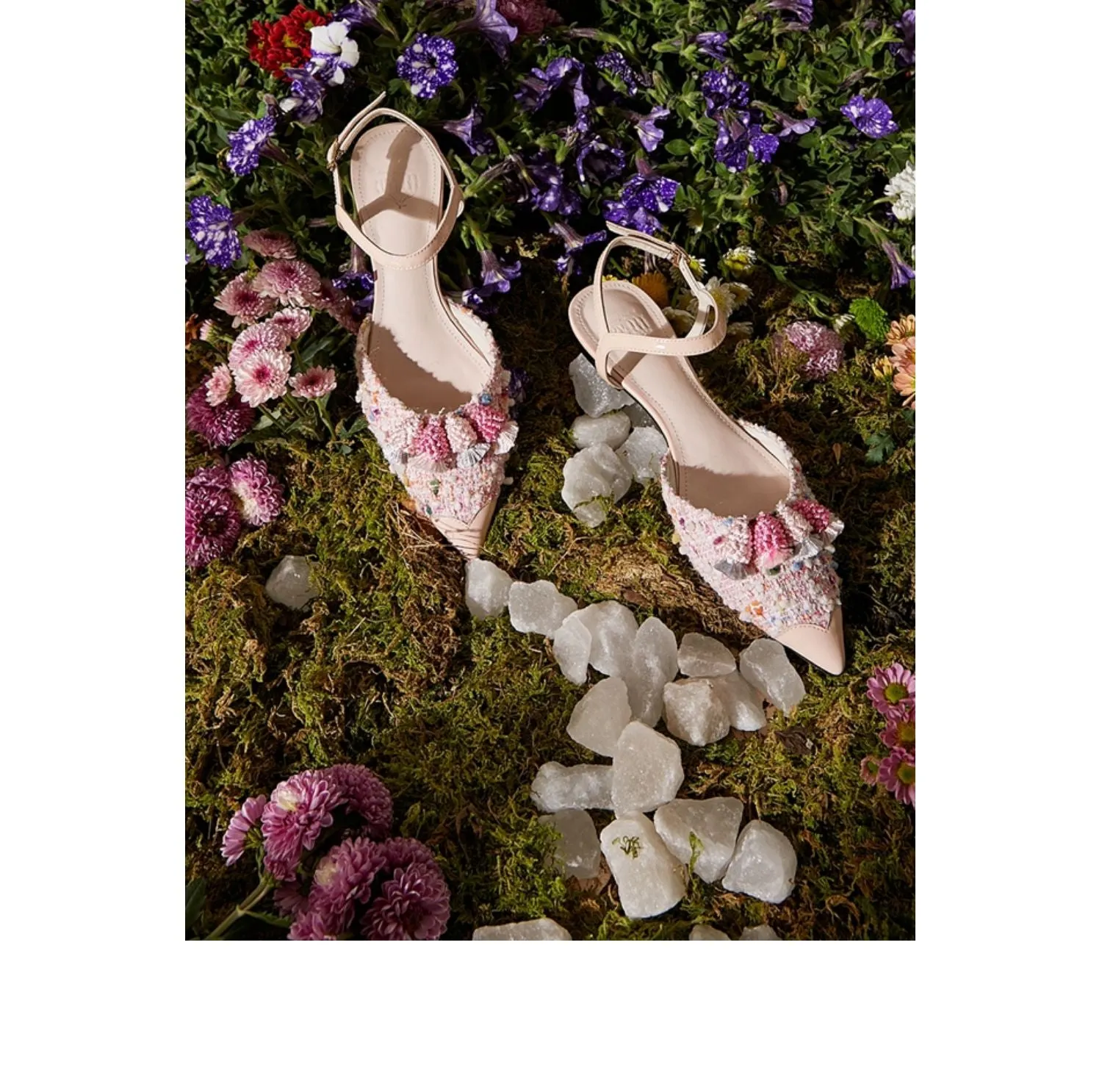 B-FEI Flat pointed toe sheepskin spring low-heeled tweed ballet flat sandals- CALI