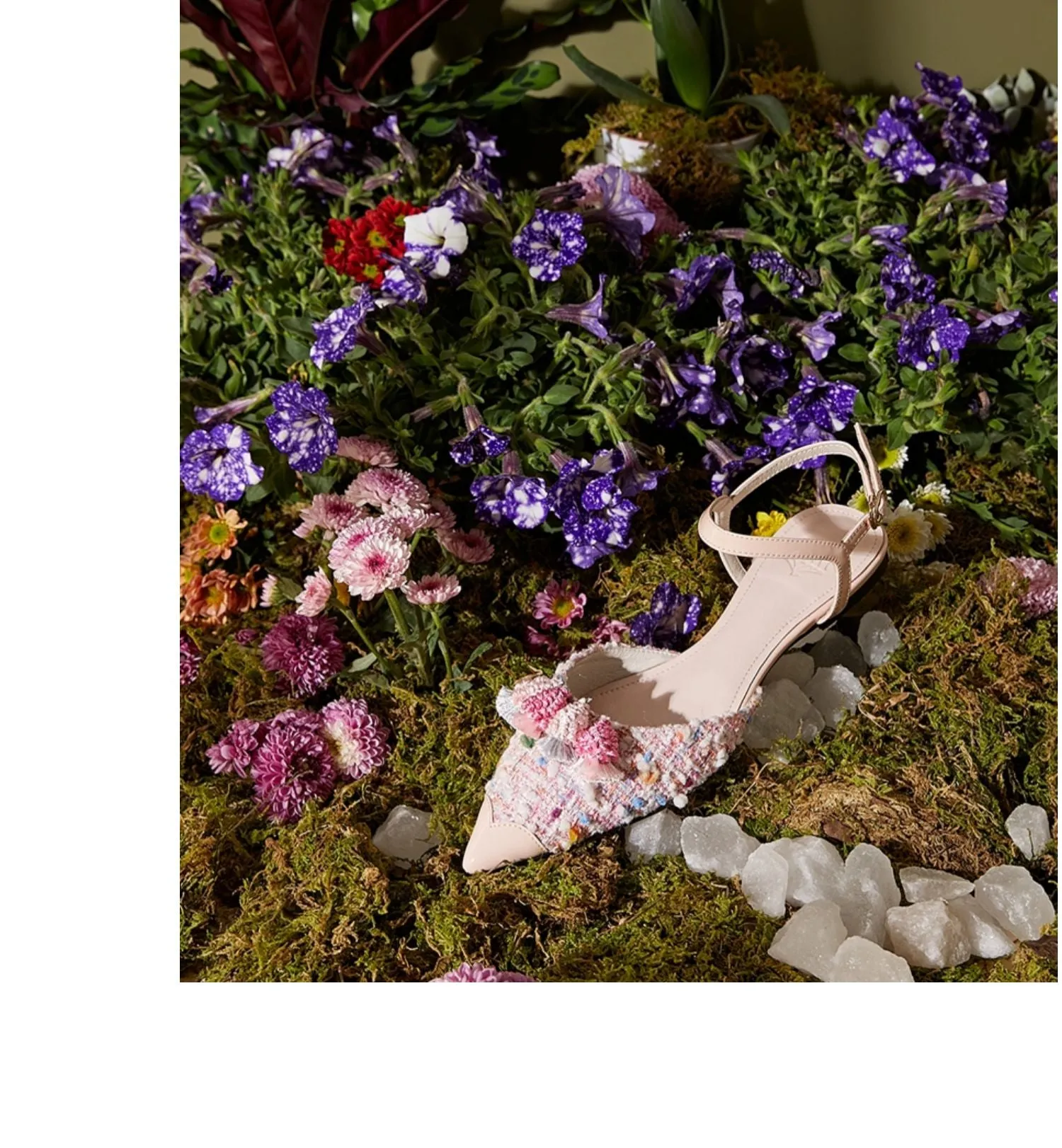 B-FEI Flat pointed toe sheepskin spring low-heeled tweed ballet flat sandals- CALI