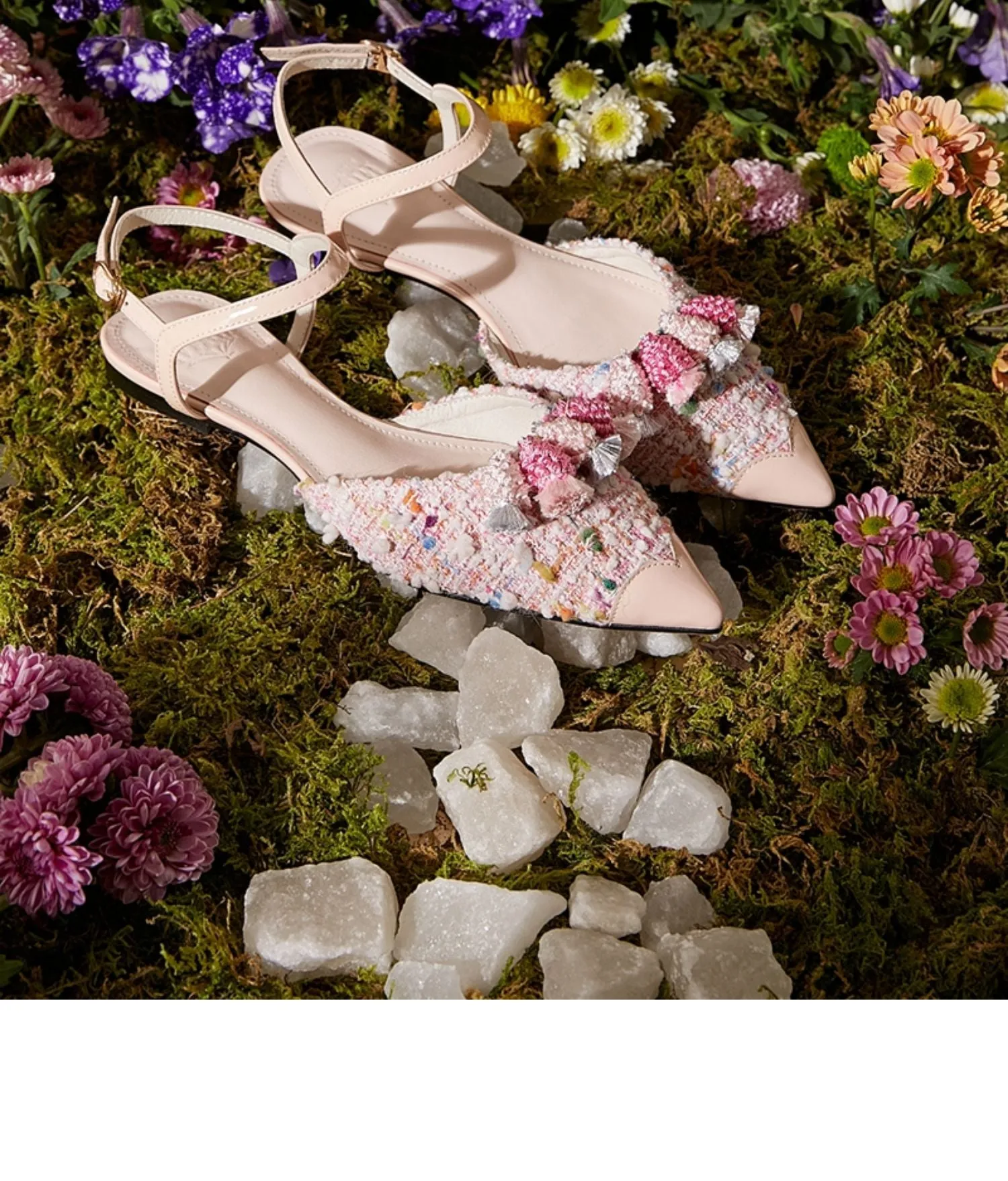 B-FEI Flat pointed toe sheepskin spring low-heeled tweed ballet flat sandals- CALI