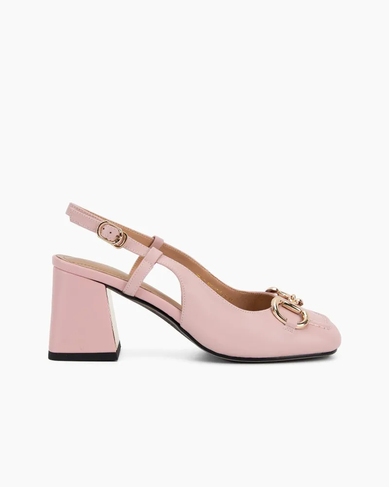 Classic Metal Buckle Thick Heel Slingback Loafers