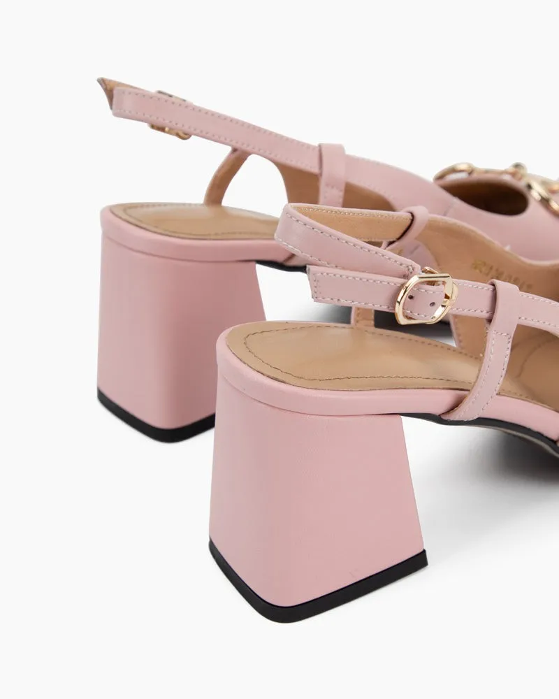 Classic Metal Buckle Thick Heel Slingback Loafers