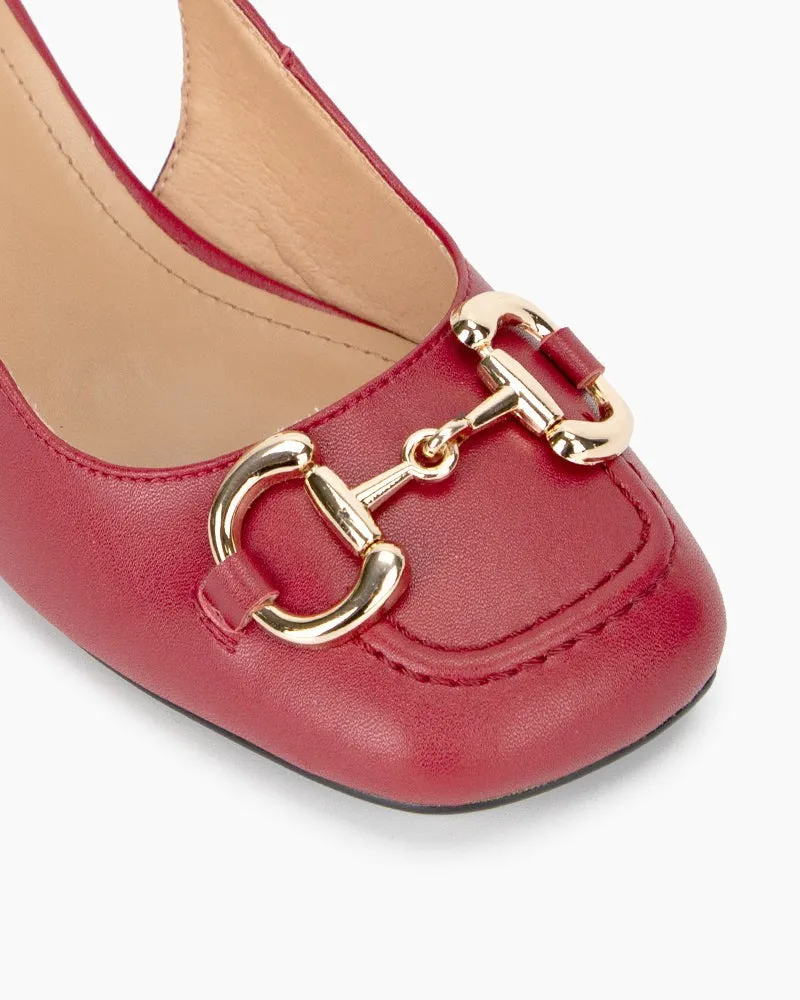 Classic Metal Buckle Thick Heel Slingback Loafers
