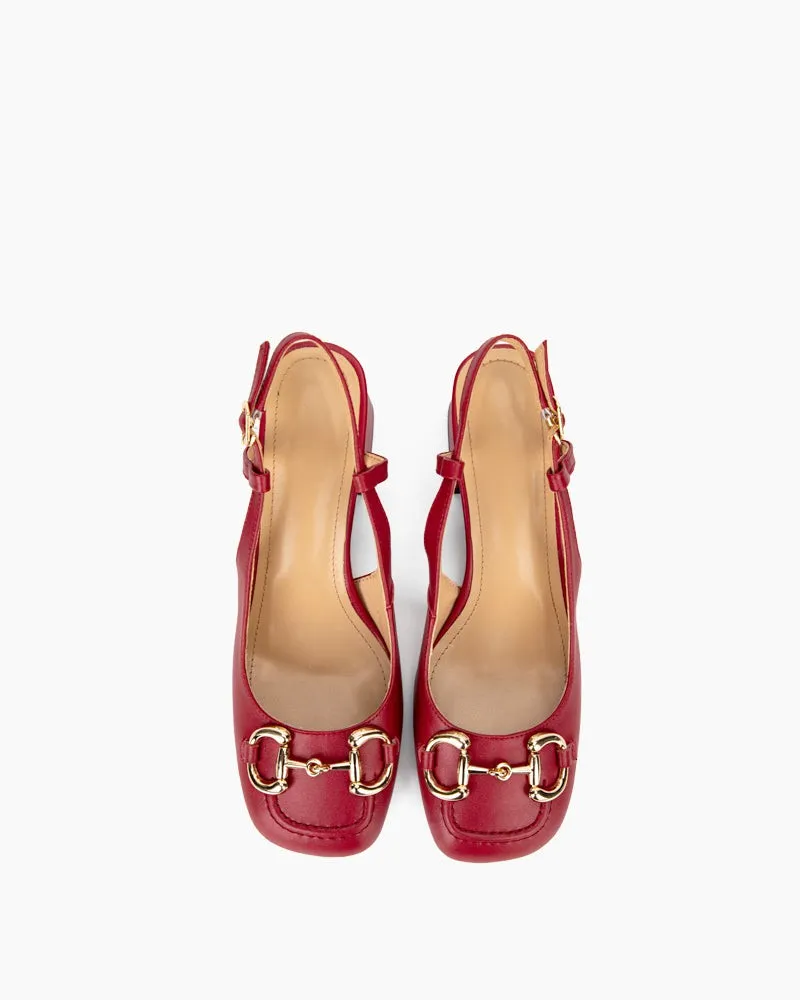 Classic Metal Buckle Thick Heel Slingback Loafers