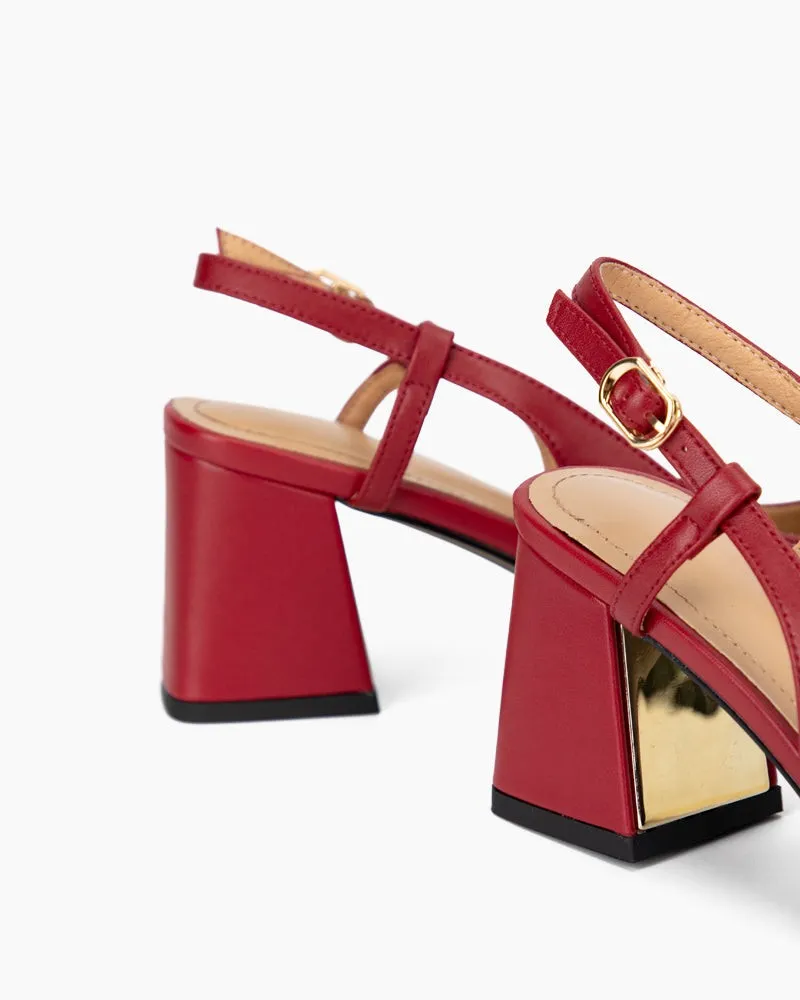 Classic Metal Buckle Thick Heel Slingback Loafers