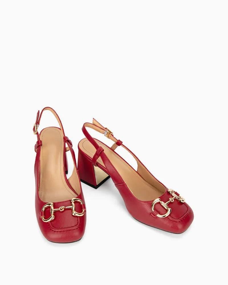 Classic Metal Buckle Thick Heel Slingback Loafers