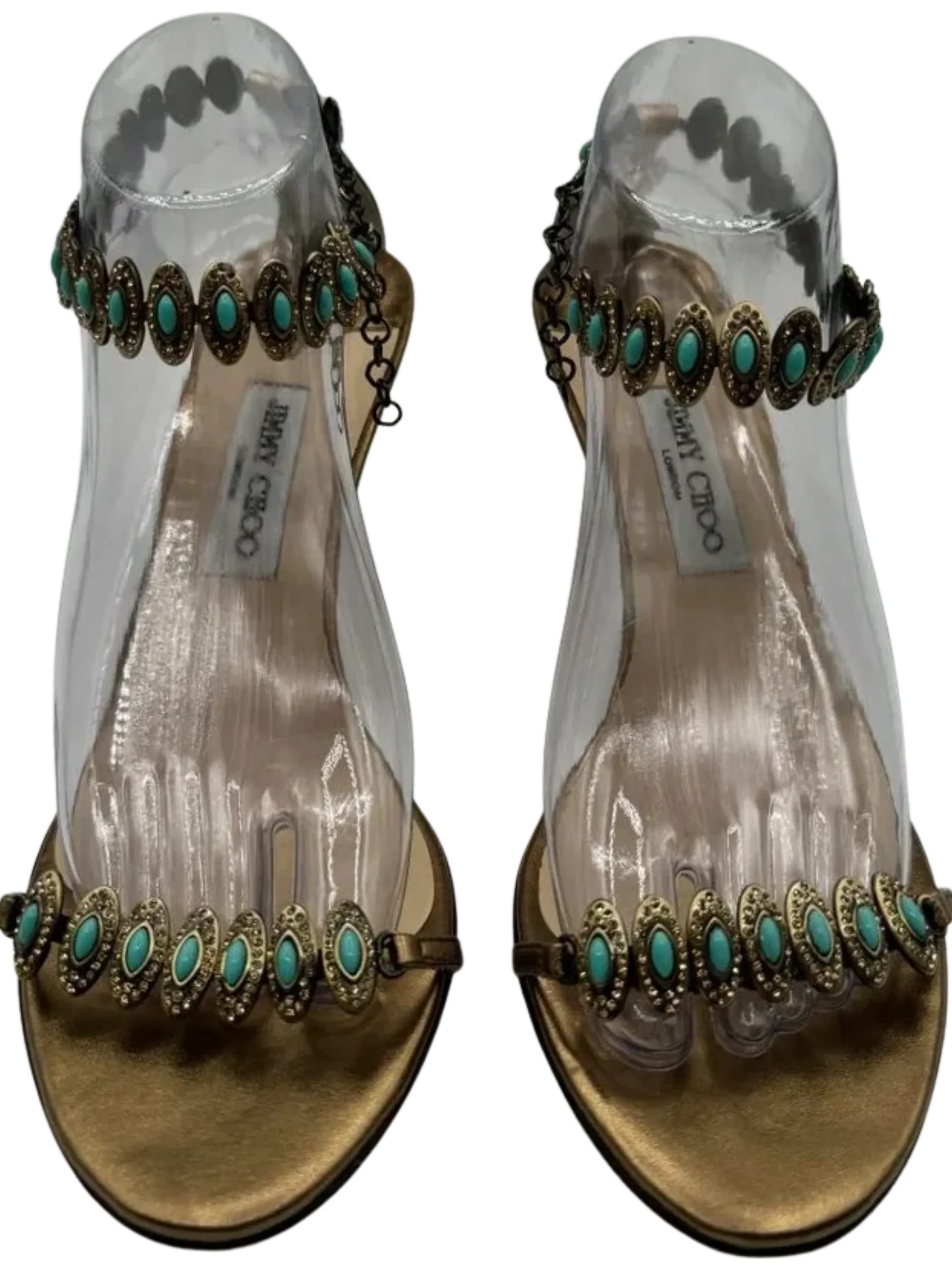 Jimmy Choo Heeled Sandals Adorned With Turquoise Jewels