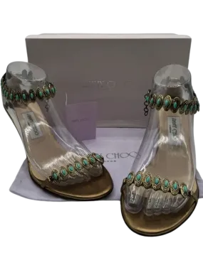 Jimmy Choo Heeled Sandals Adorned With Turquoise Jewels
