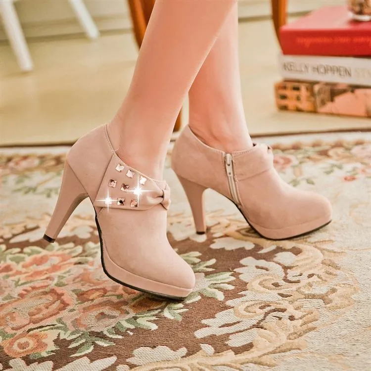 Rhinestone Zip Platform High Heel Shoes Woman 9665